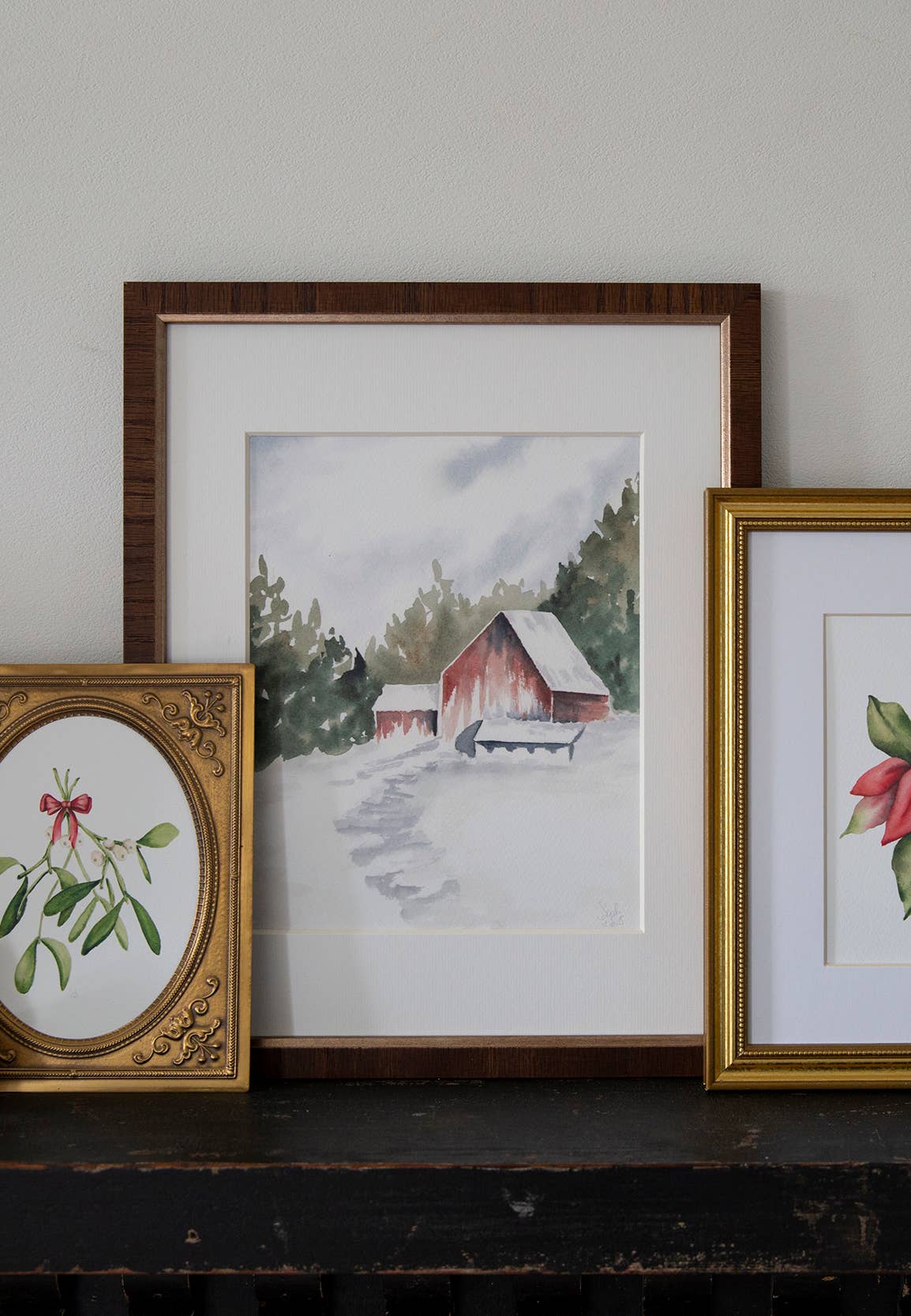 Sarah Jane Studio Art - Wholesale Art Print - Red Barn Winter Landscape Watercolor Print3
