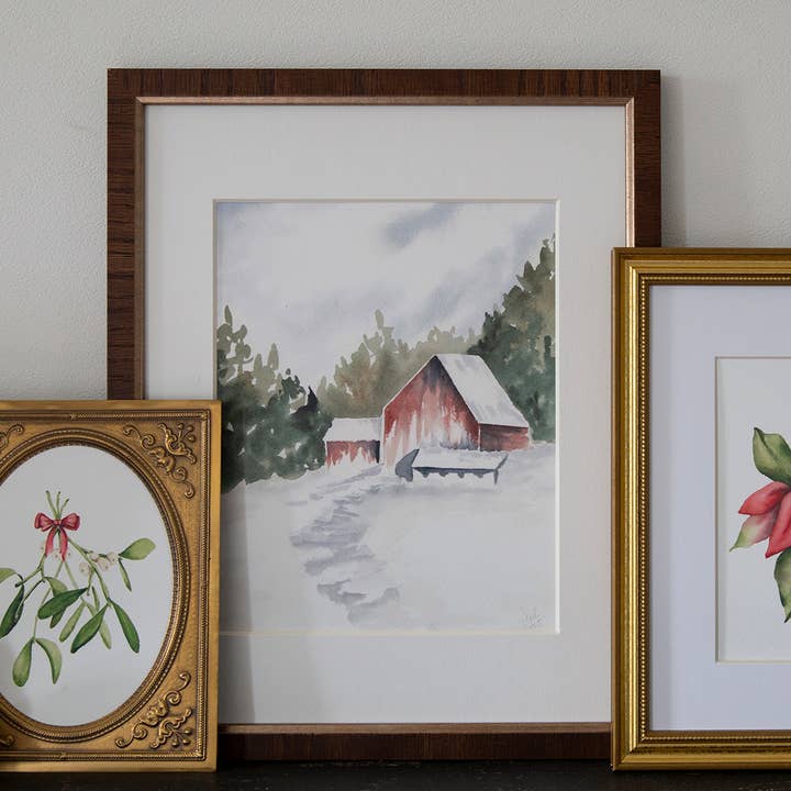 Sarah Jane Studio Art - Wholesale Art Print - Red Barn Winter Landscape Watercolor Print3