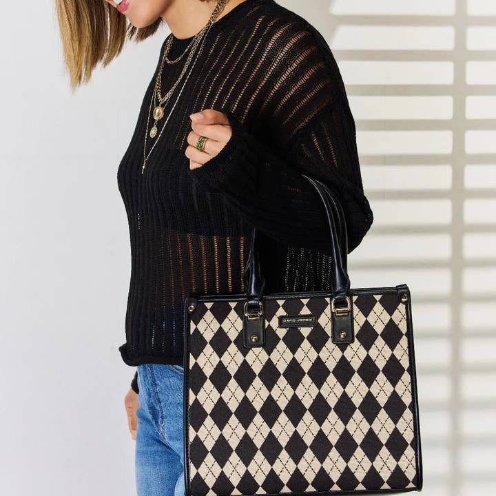 Garden Naked - Wholesale Top handle bag – women's - David Jones Argyle Pattern PU Leather Handbag2