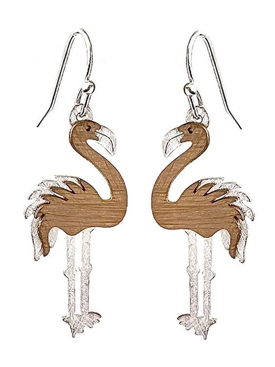 ( E545 ) SCRATCH METAL FLAMINGO EARRING - BRASS for wholesale by Jewelry Max