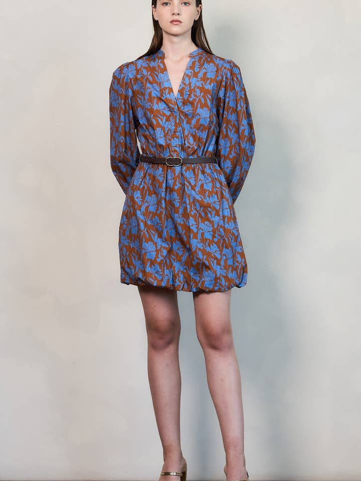 BD3913_Floral Cotton Mini Dress with Belt for wholesale by DRIPSEN