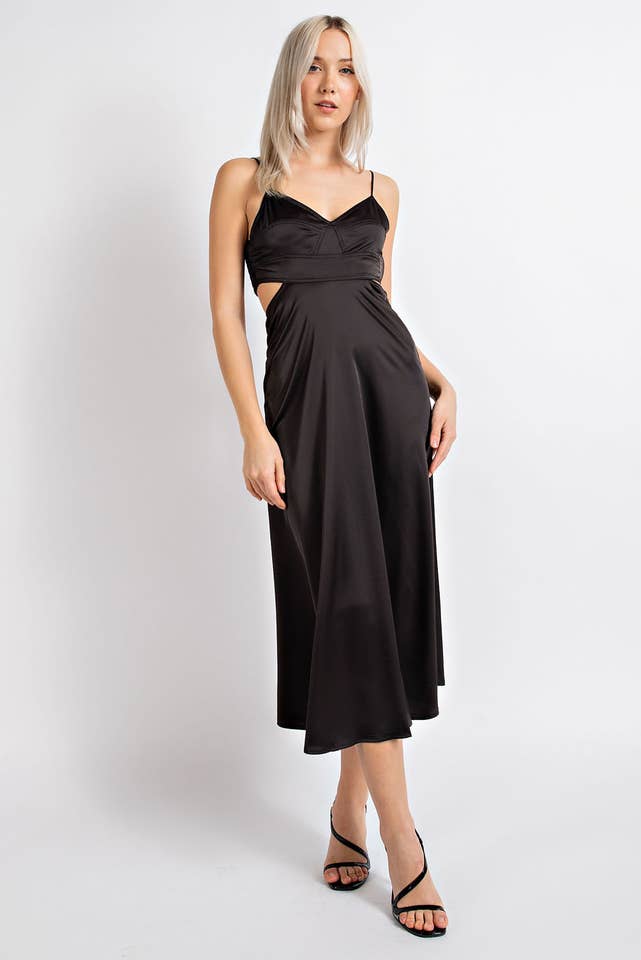 Edit by Nine - Wholesale Dress - Women's - Td2368 Satin Back Cutout Maxi Dress W/ Shoulder Straps