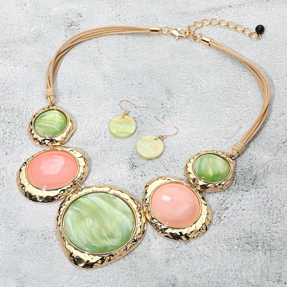 Sensibling Corp. - Wholesale Jewelry Set - Chunky Sparkled Celluloid Acetate Round Plate Link Statement Necklace3