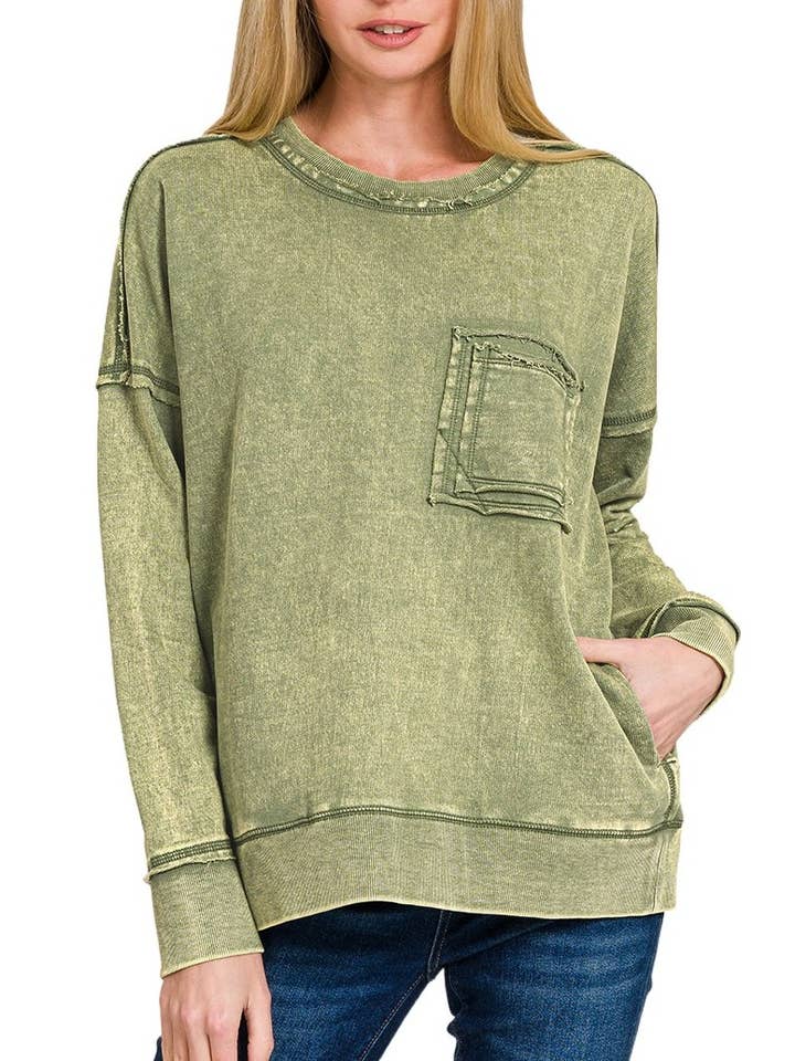 Vanilla Monkey - Wholesale Sweatshirt - Women's - F/terry Washed Raw Edge Front Pocket Pullover7