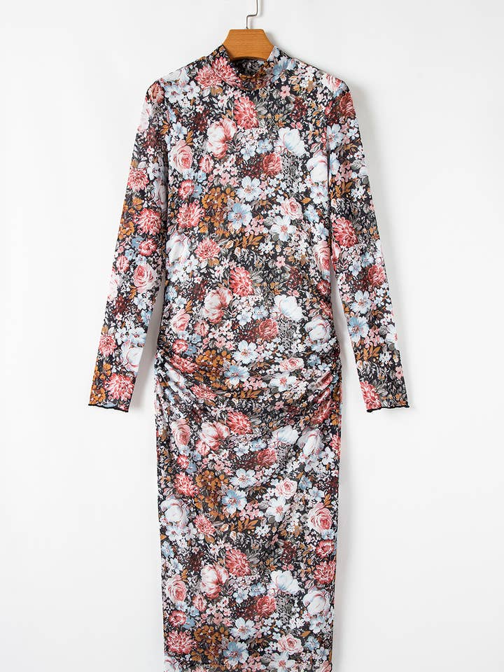 As shown Grace Floral Print Bodycon Midi Dress | S-XL for wholesale on Faire