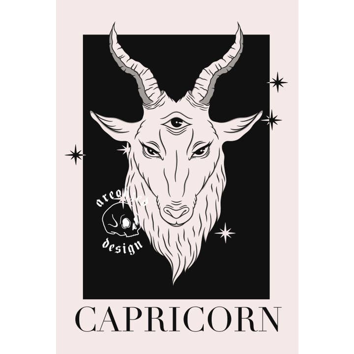 areohzeddesign - Venta al por mayor Ilustración - Signo zodiacal de Capricornio | Ilustración impresa artística A5 A4