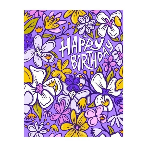 Colorful Floral Happy Birthday Card Whimsical Flower Pattern for wholesale by Mollie Hendrick Design