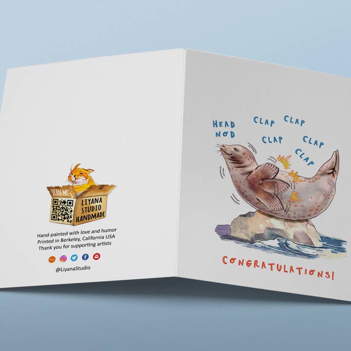 Liyana Studio - Wholesale Congratulations Card - Claps Congrats Seal OF Approval - Funny Congratulations Card