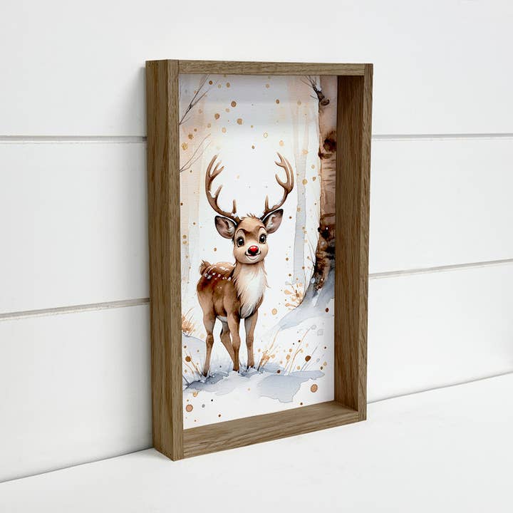 Hangout Home - Wholesale Art print - Cute Little Rudolph - Christmas Canvas Art - Wood Framed Art
