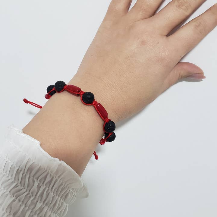 The Bijoux Collective - Vente Bracelet de perles - Bracelet en corail et pierre de lave - B113