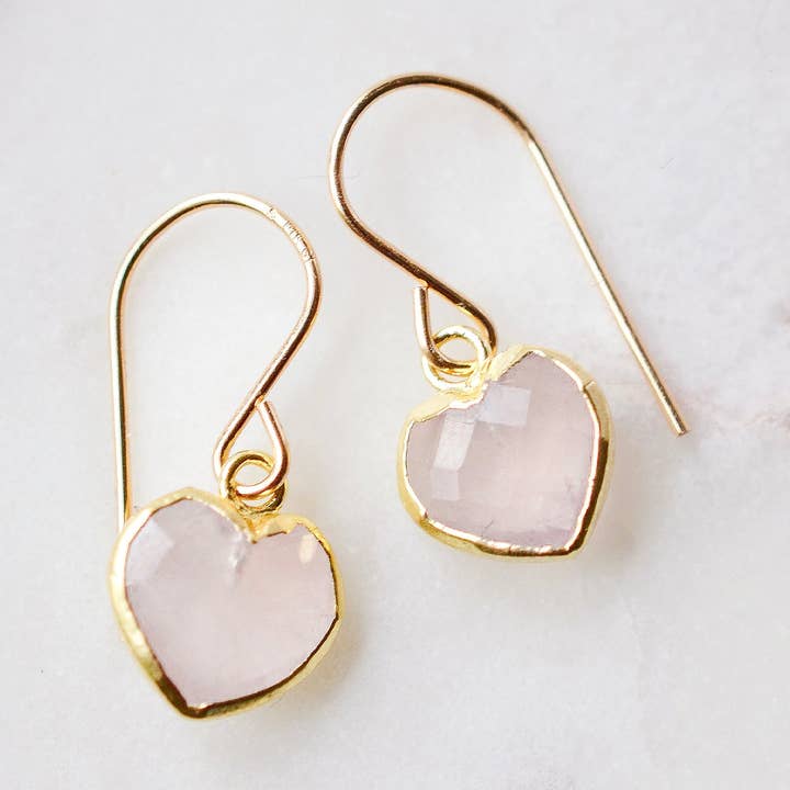 Rose Quartz Heart Earrings for wholesale by GEMNIA