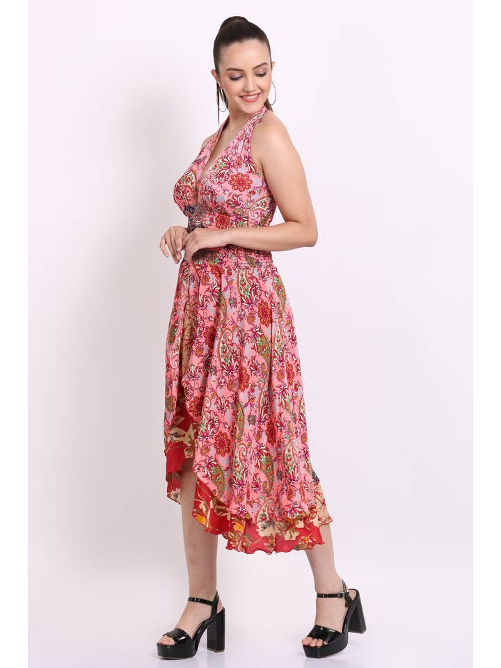 Wevez – wholesale Klänning - Dam – Kvinnors Blommig Ärmlös V-ringning Rufsar Flowy Maxi Klänning5