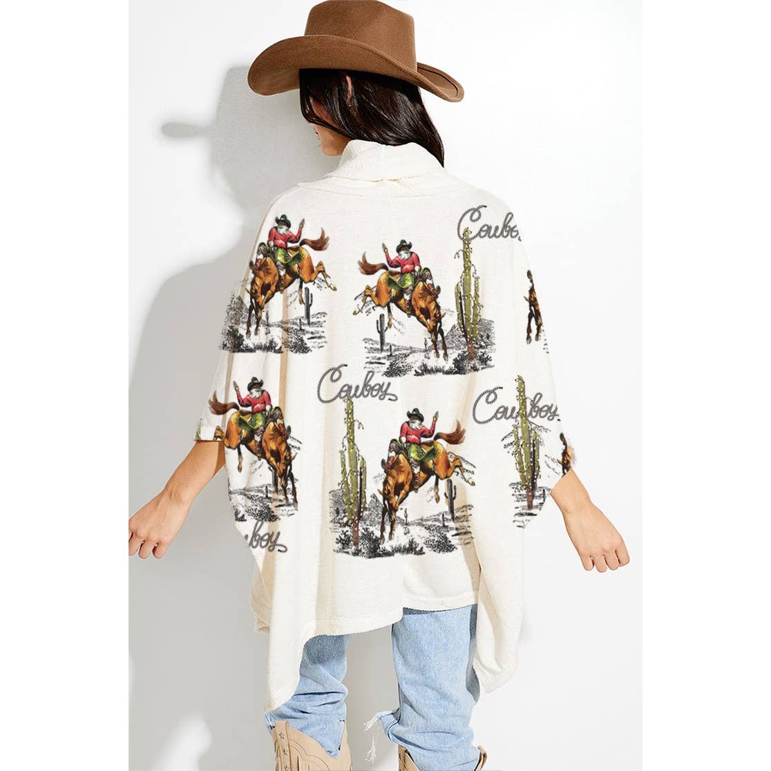 Phil Love - Wholesale Poncho - Women's - Rodeo cowboy print turtle neck poncho4