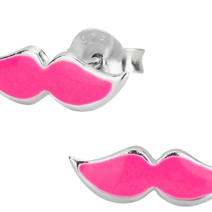 Ohrstecker aus Sterlingsilber mit rosa Schnurrbart für den Großhandel von Penny & Piper