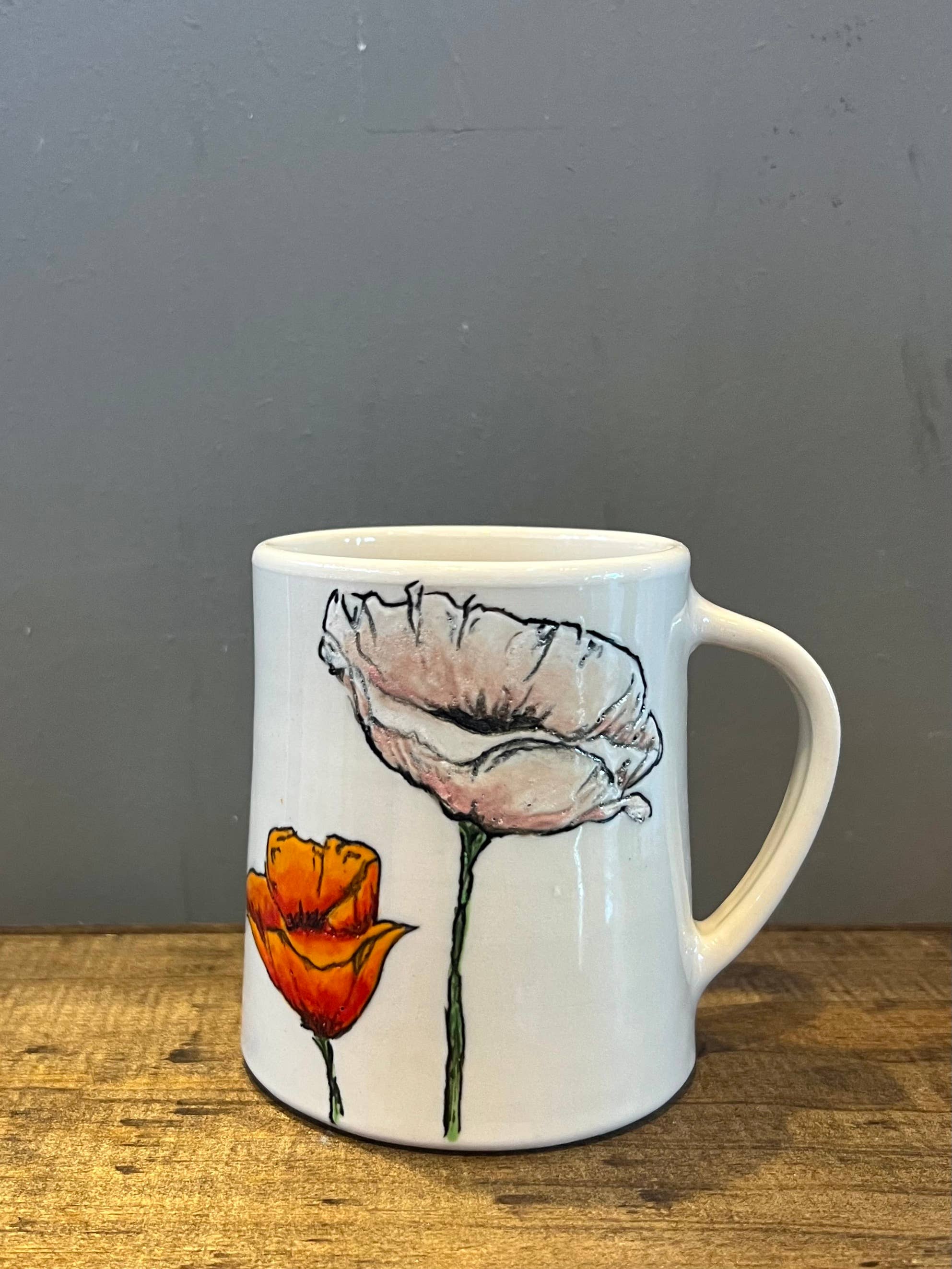 Lucy Nilan Studios - Wholesale Coffee Mug - Poppies Handmade Porcelain Coffee Mug in White2