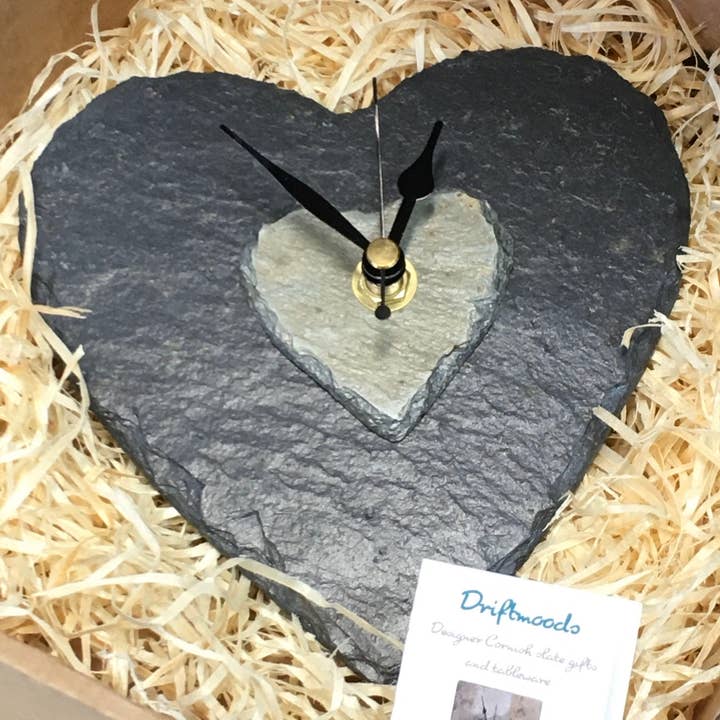 Driftmoods - The Slate Shop – wholesale Wall clock – Natural slate heart clock (15 cms diameter) Silent mechanism2