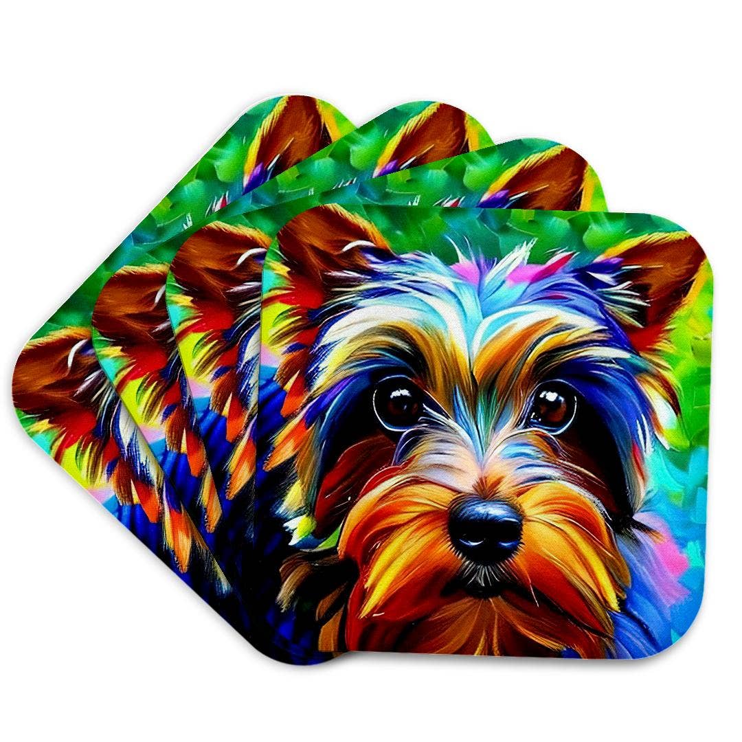 3dRose - Wholesale Coasters - 3dRose, Dazzling Yorkshire Terrier dog portrait on green. Digital art gift, Coaster7