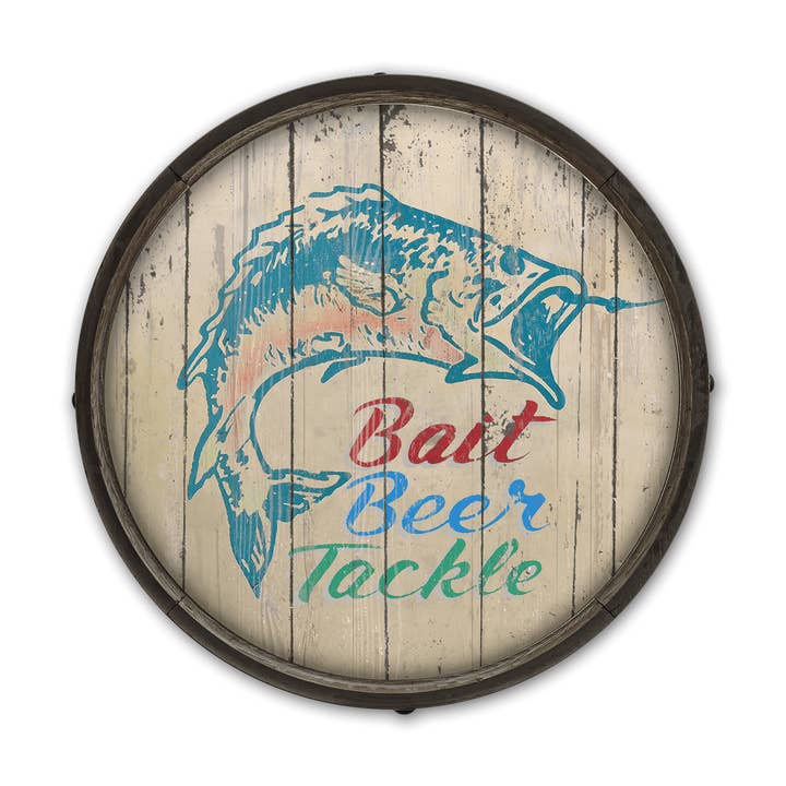 Old Wood Signs - Wholesale Sign - Bait, Beer, and Tackle: Generic - Barrel End Wall Art