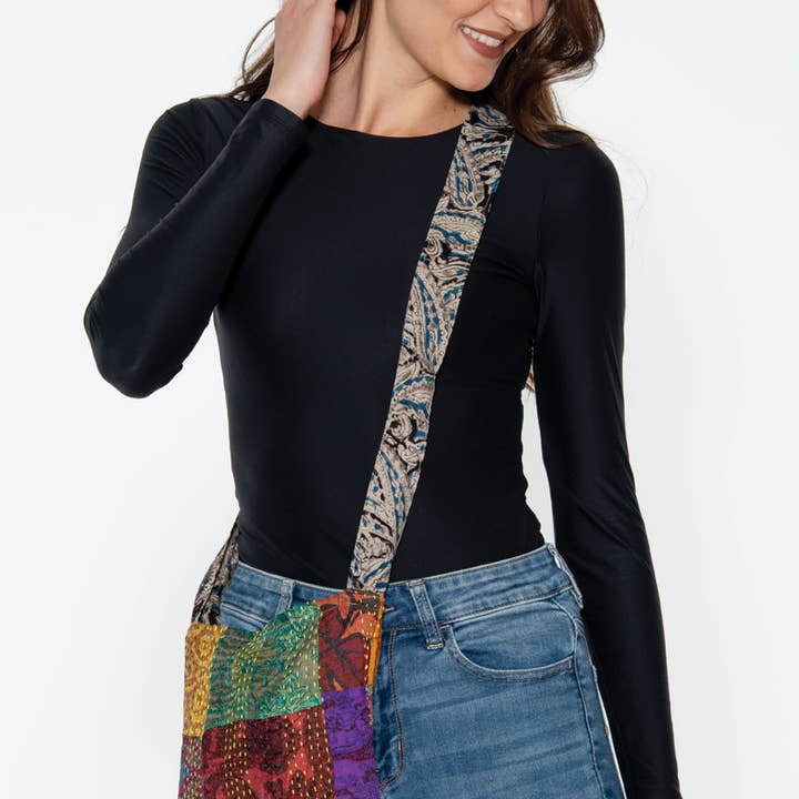 Sevya Handmade - Wholesale Crossbody Bag - Women's - Silk Kantha Pom Pom Bag