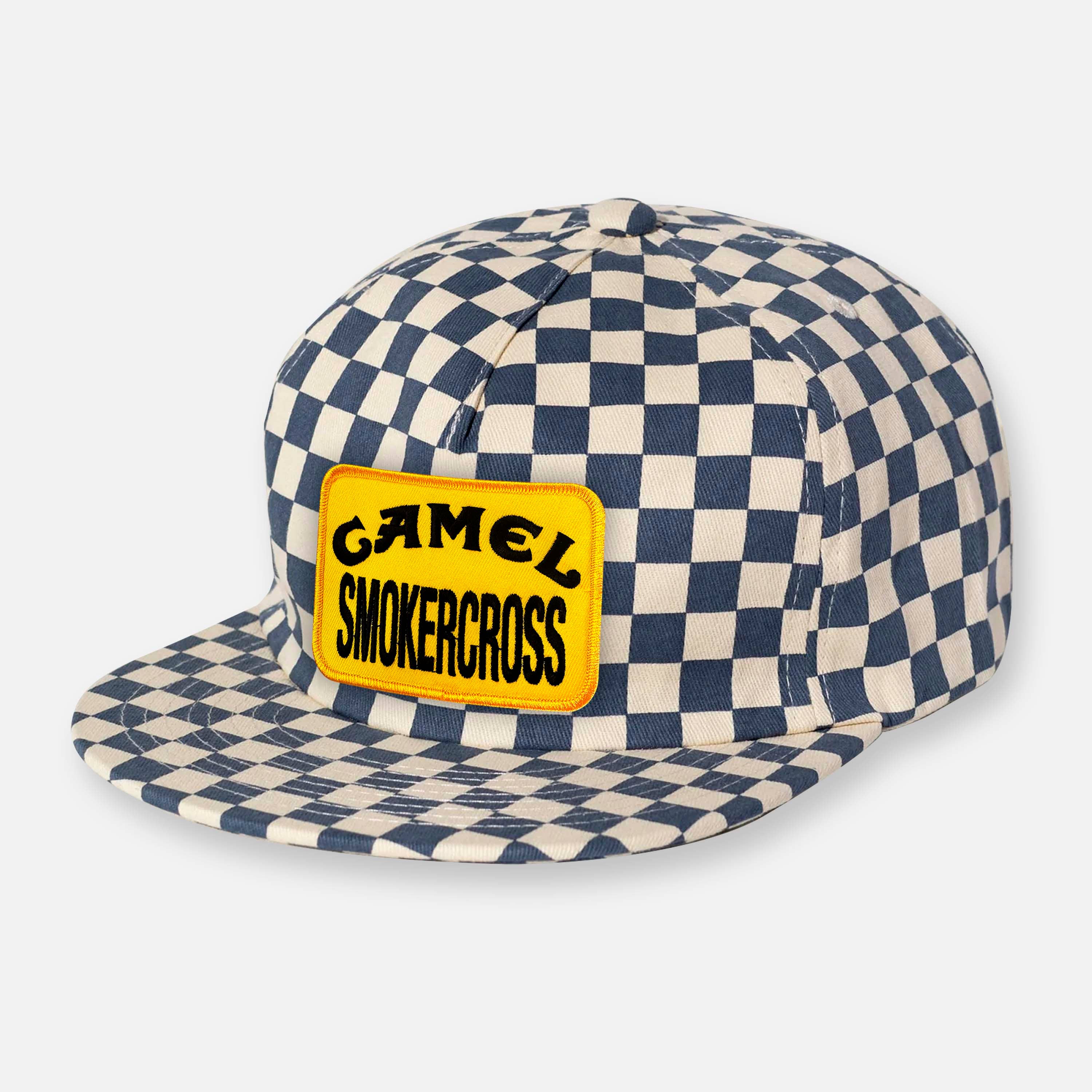 Webig Moto Company - Wholesale Flat Brim Cap - Unisex - CHECKERBOARD PIT CREW PATCH HAT COLLECTION SLATE BLUE2