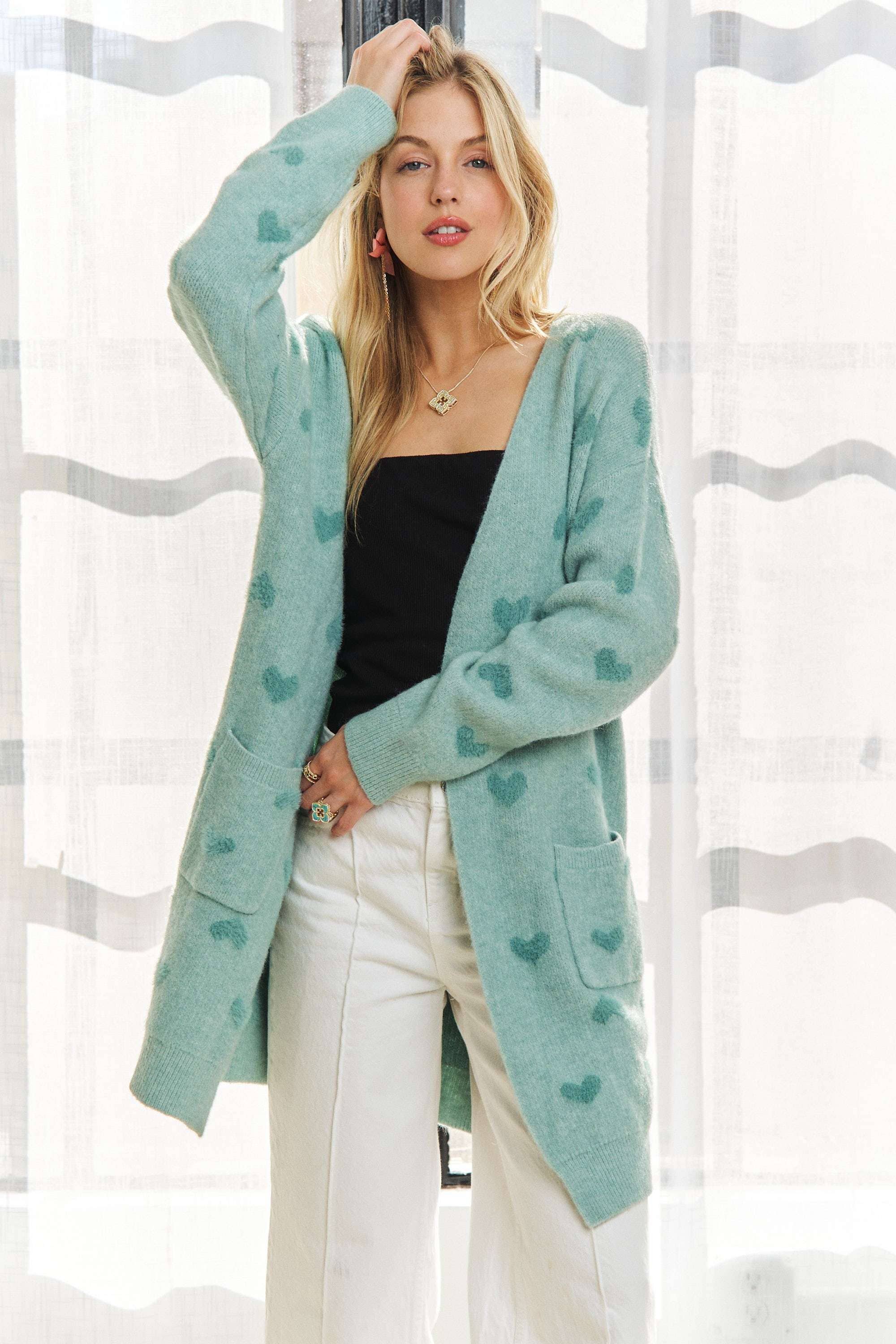 ADORA LA – wholesale Cardigan – Women’s – CESW3433 - LOVELY HEART PRINT SWEATER CARDIGAN15