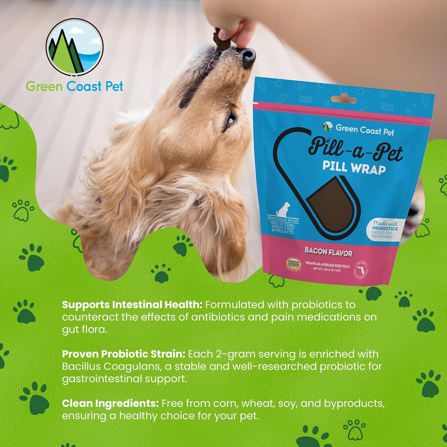Green Coast Pet - Wholesale Pet Treats - Dog - Pill a Pet Pill 60 Wraps for Dogs Bacon Flavor, Probiotics4