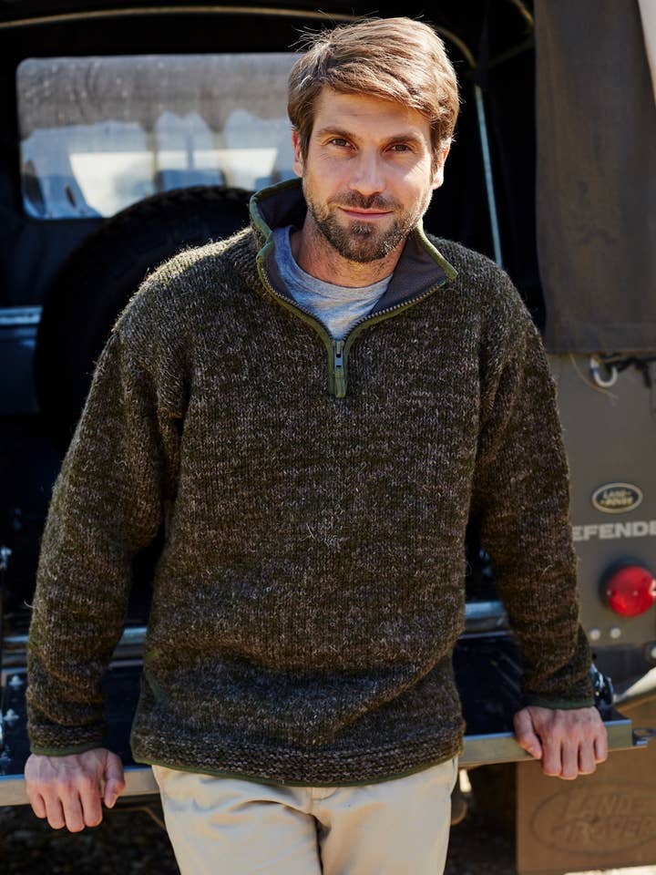 Donegal Men's Moss Green Knit 1/4 Zip Oversized Jumper for wholesale by Pachamama Ltd
