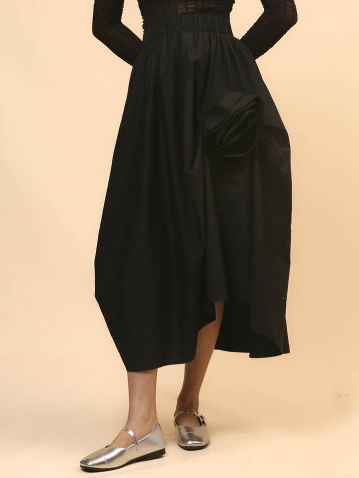 Dipped Shop - Wholesale Skirt - Women's - Irregular Hem Flower Decoration Midi Skirt DPD4708
