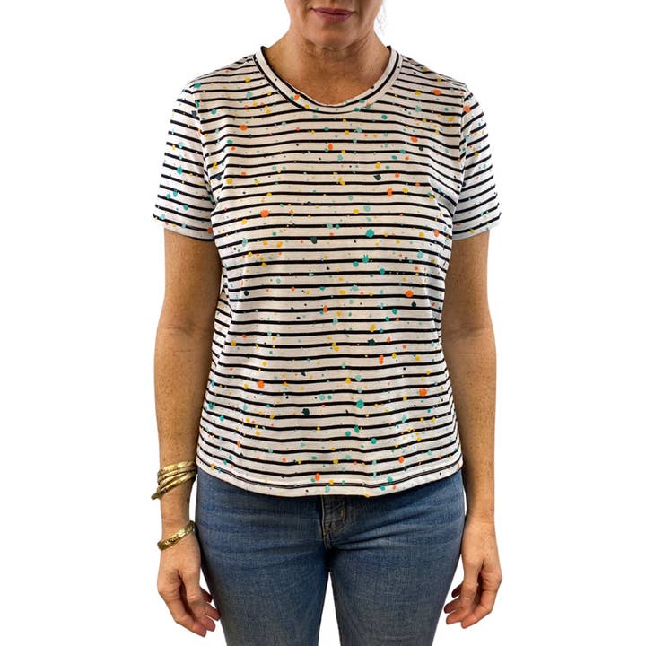 Organic Cotton S/S T-Shirt - B/W Stripe with Splatter Print for wholesale by Collective Heart