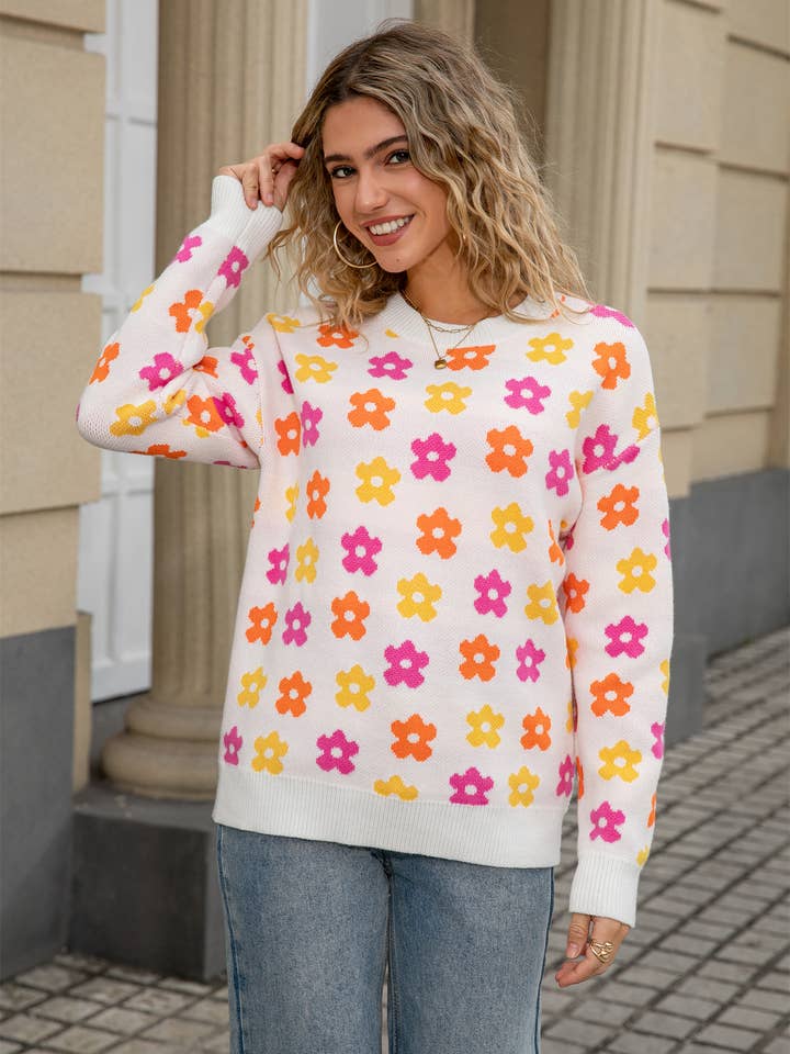Lily Clothing - Wholesale Knit Sweater - Women's - Versatile flower-printed warm threaded sweater8