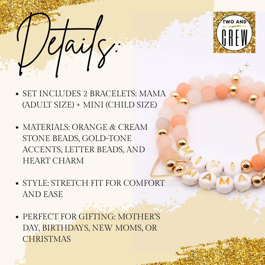 Two and Crew - Faith Based Jewelry & Gifts - Wholesale Charm/Dangle Bracelet - Mama MINI matching bracelet set - beaded jewelry, Motherhood1