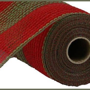 10,5 „X10Yd Faux Jute/Pp brede streep rood/mosgroen RY831458 voor wholesale door DecoExchange