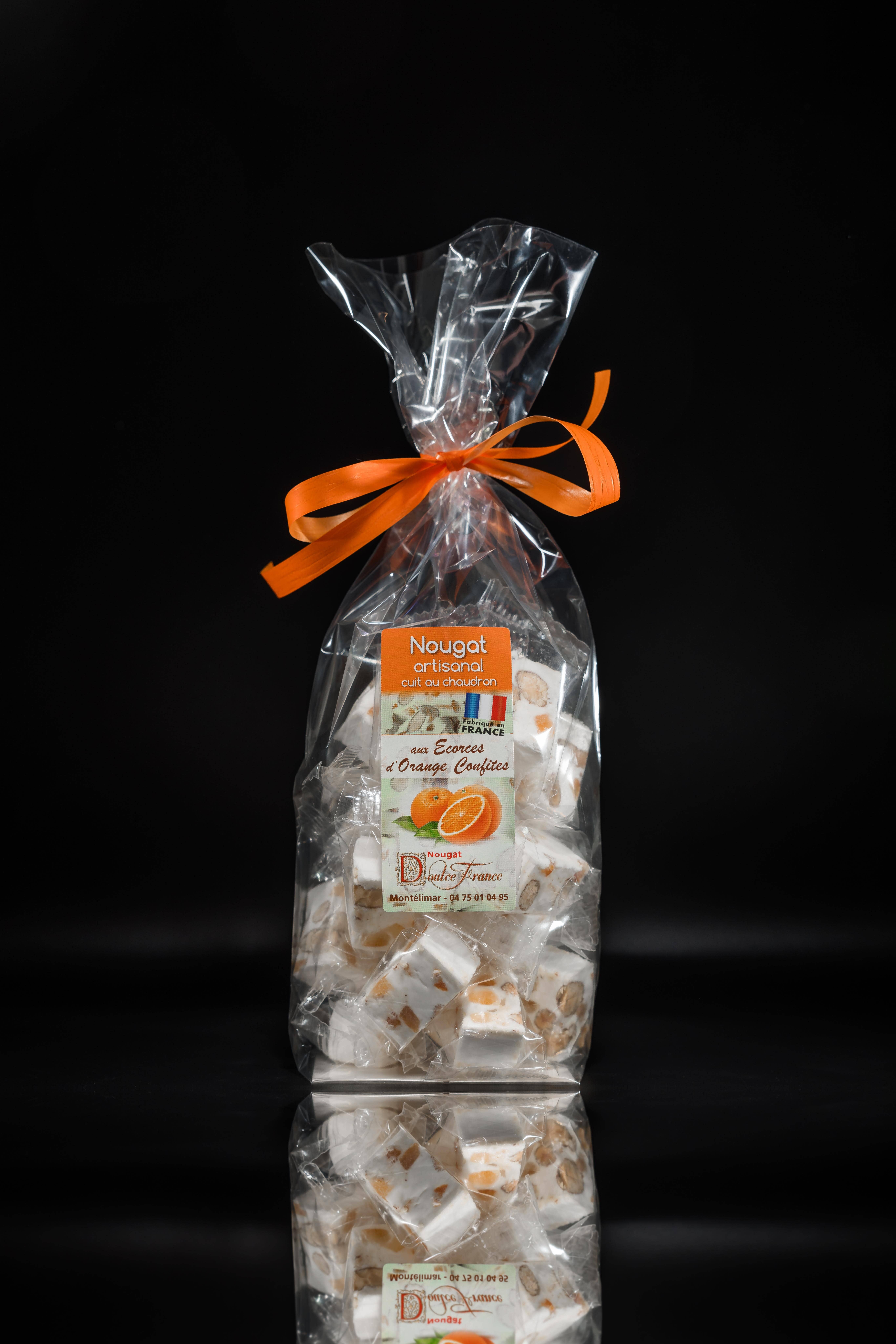 Doulce France – Großhandel Nougat – Beutel 200 g Nougat mit kandierten Orangenschalen0