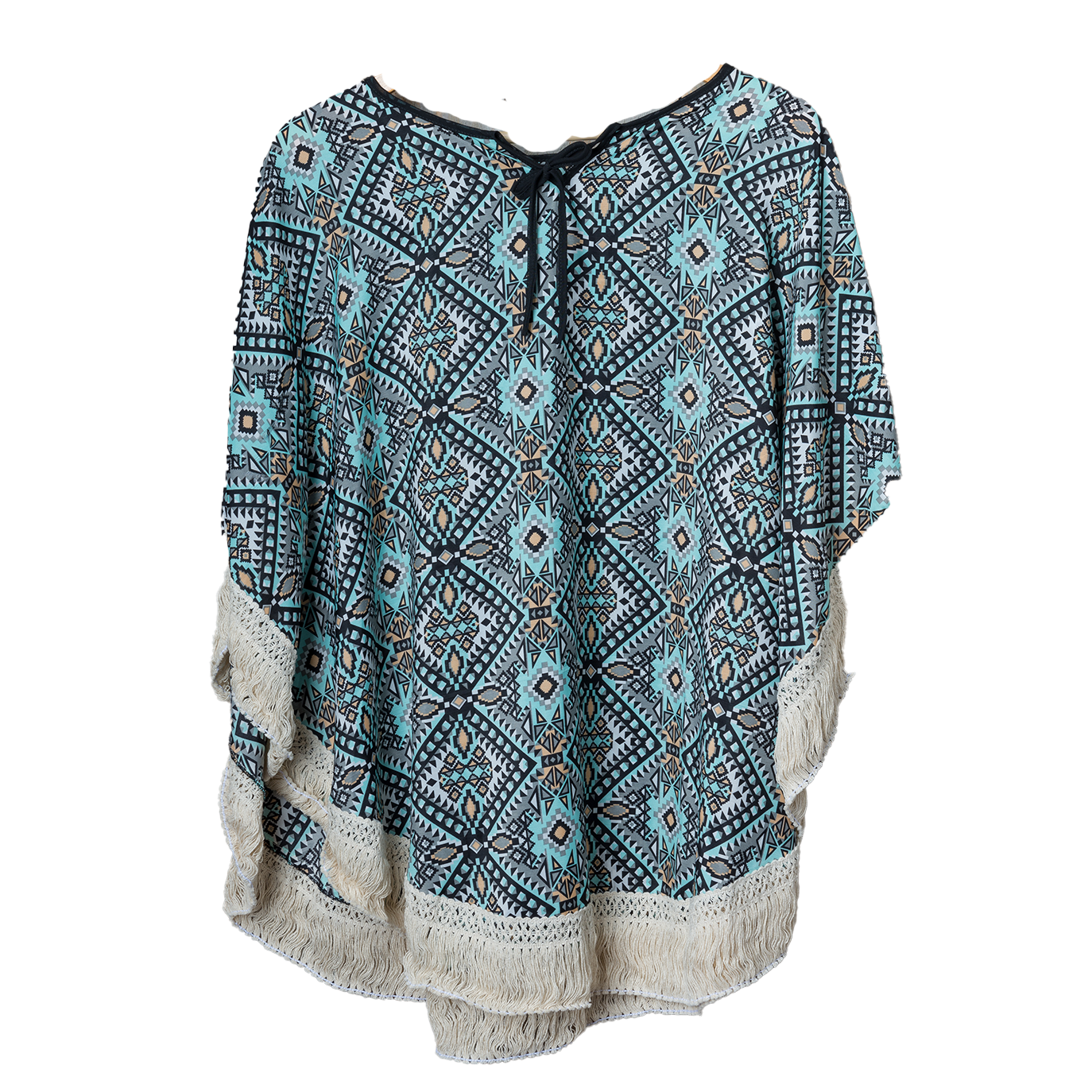 Chloe & Lex - Wholesale Poncho - Women's - Summer Fringed Poncho – Geometric Print Fringy Edge
0