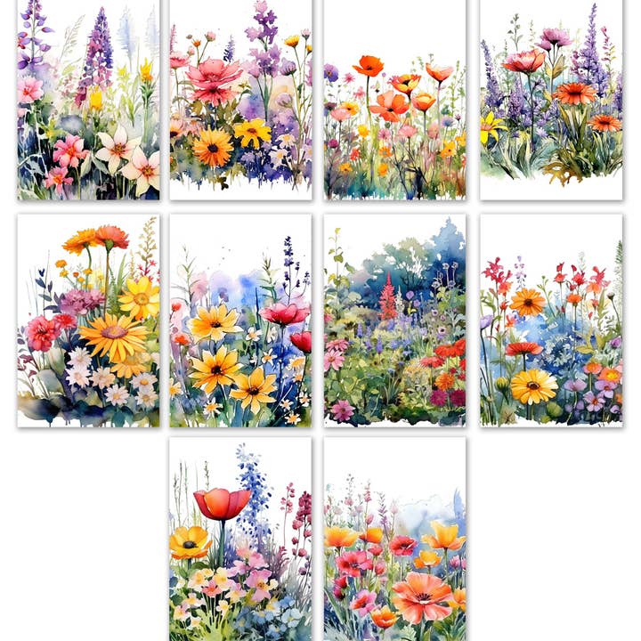 10 Handmade Notecards 4x6 with Envelopes Blank Folded Wildflowers for wholesale by Blue Morning Expressions