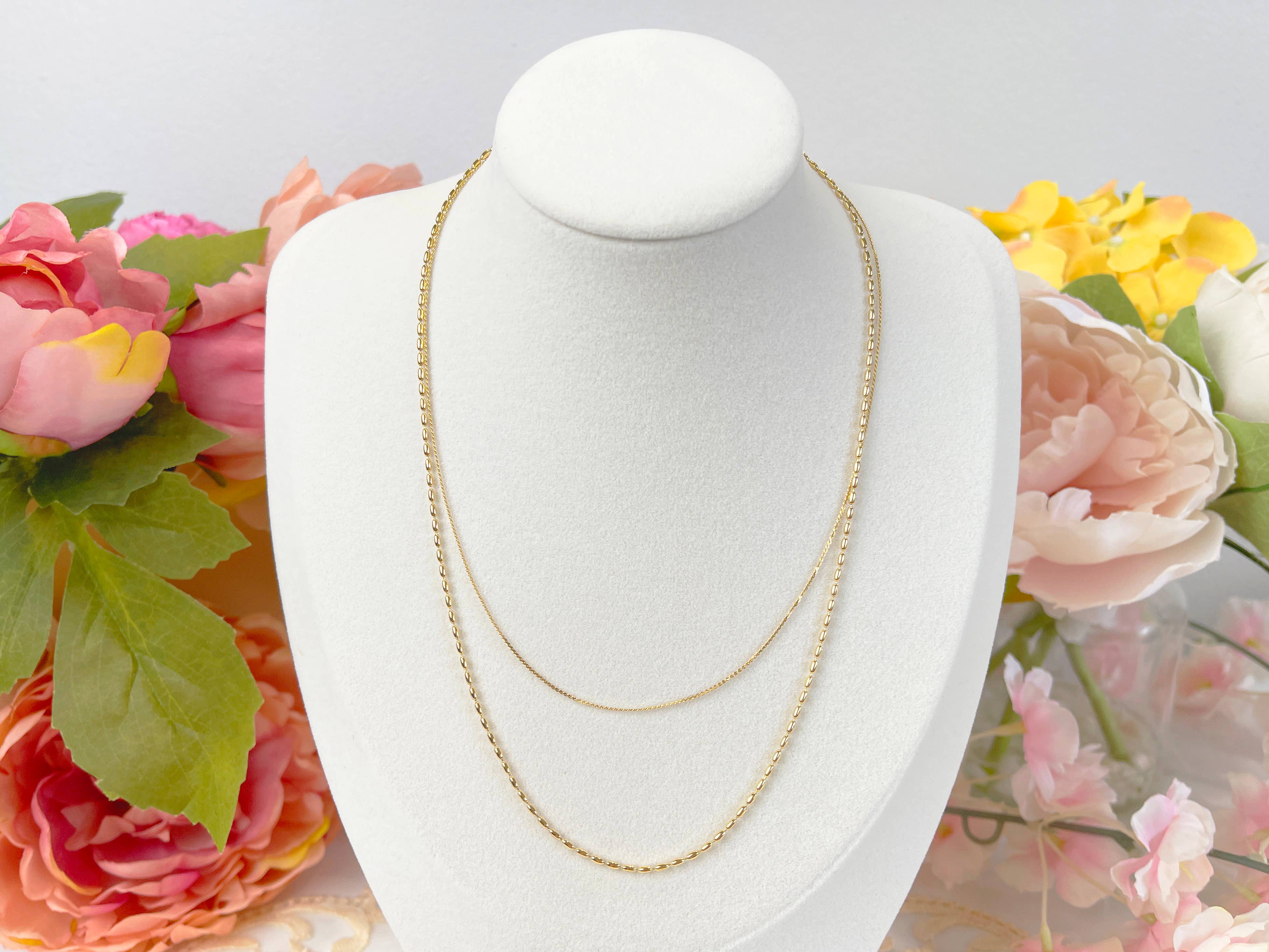 Melange Blanc - Wholesale Link & Chain Necklace - N018 gold double strand dainty chain minimalist necklace6