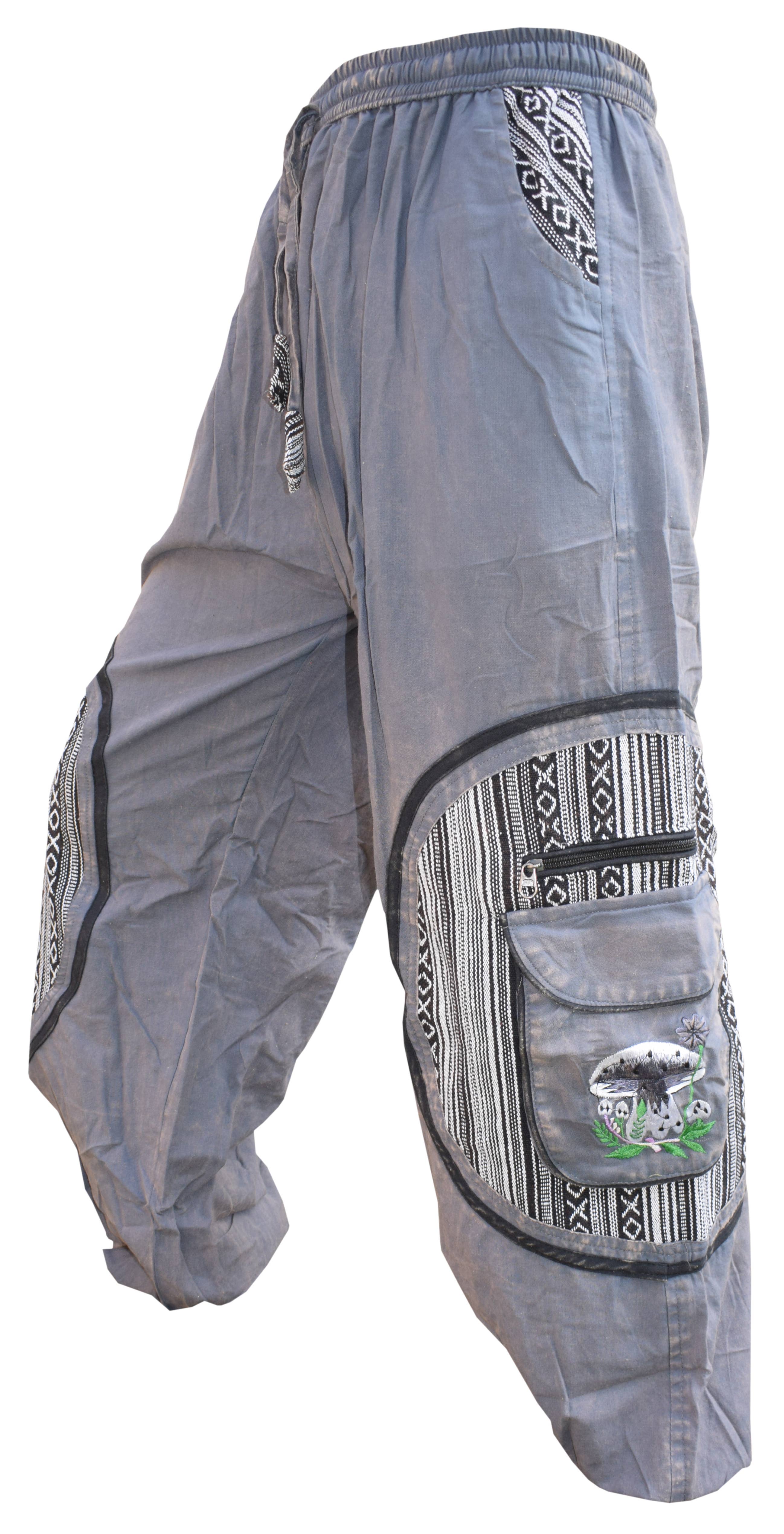 Gheri - Wholesale Pants - Unisex - Aztec Pocket Mushroom Embroidery Parachute Cargo Trousers2