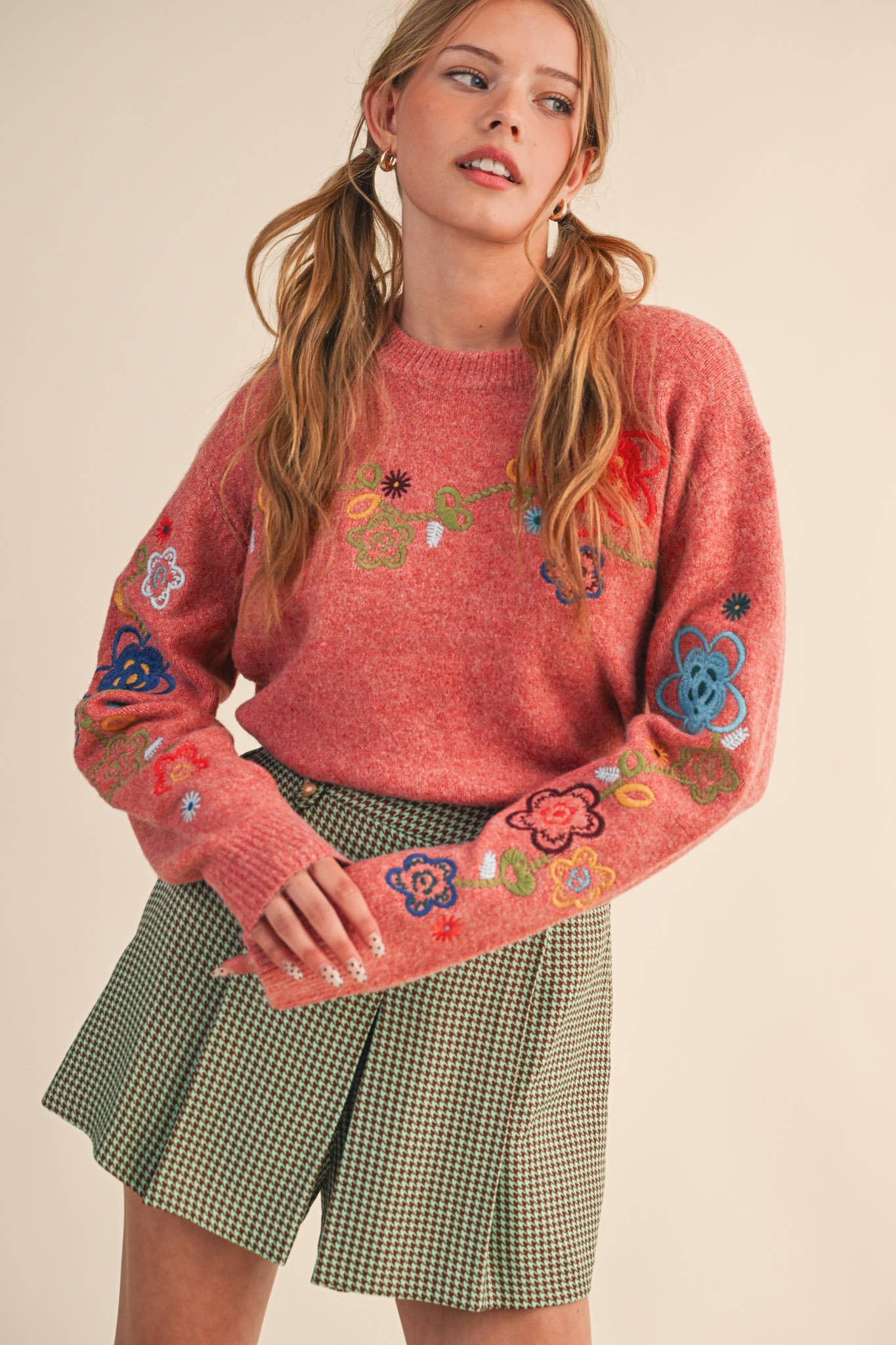 &MERCI - Wholesale Knit Sweater - Women's - FLORAL EMBROIDERY PULLOVER SWEATER MSW1096329