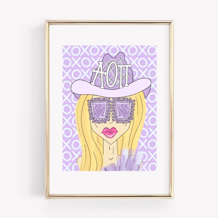 Alpha Omicron Pi - CUSTOMIZABLE Purple Funky Cowgirl - PRINT for wholesale by Made By Marissa Art