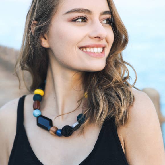 Leto Accessories - Wholesale Beaded/Pearl Necklace - Chunky Wood and Bead Rustic Statement Necklace1