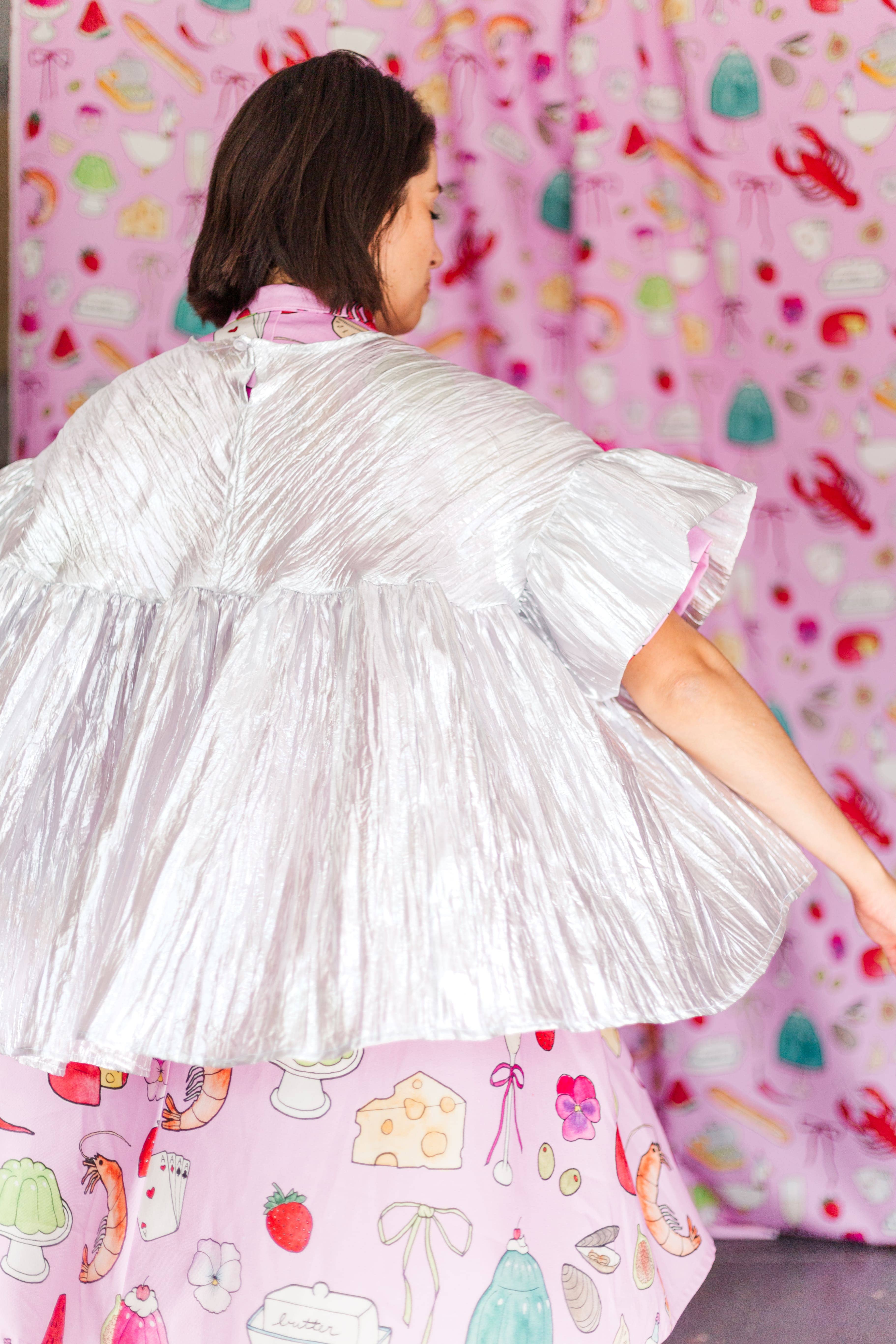 Nettle Studios - Wholesale Blouse - Women's - Size-Inclusive Plus Size Womens Silver Metallic Gathered Top40