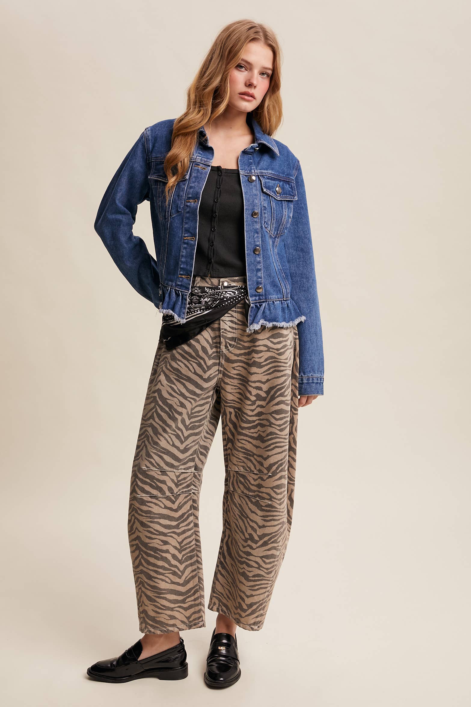 Listicle - Wholesale Denim Jacket - Women's - Ruffled Hem Denim Jacket LJ023625