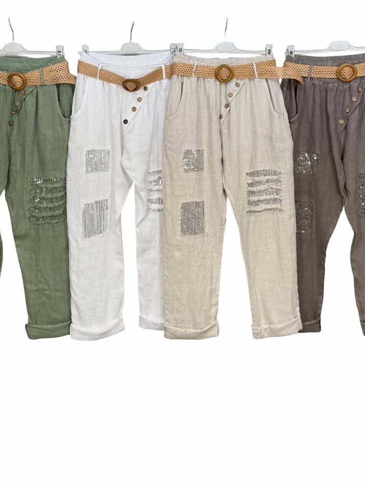 Calças de linho para mulher FC-45420 por atacado de CENTO UNO ITALY