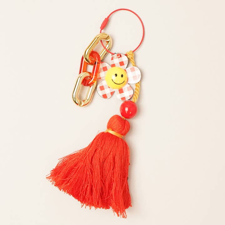 Fashion City - Wholesale Keychain - Women's - Happy Face Gingham Flower Tassel Keyring Bag Charm8