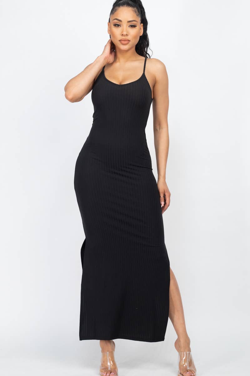 CAPELLA APPAREL - Wholesale Dress - Women's - Ribbed Side Slit Long Cami Dress34