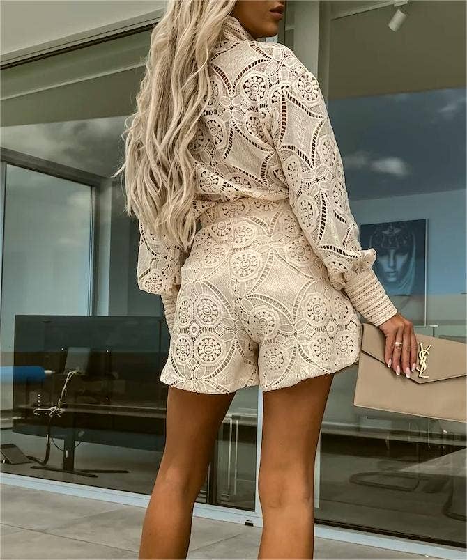 Rosa Clothing - Wholesale Top & Short Set (NOT Loungewear) - Women's - Cut out lace boho shirt top shorts sets4