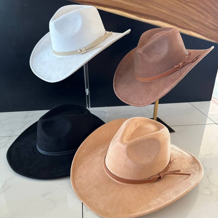 Fashion Vegan suede Cowboy hat W/ Leather Belt for wholesale by Bella Betty