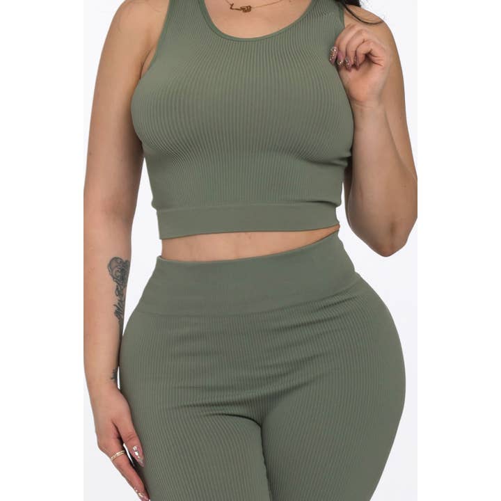 To Star - Wholesale Lounge Set - Women's - 2PC Seamless Ribbed Racerback Tank and Highwaist Short Set