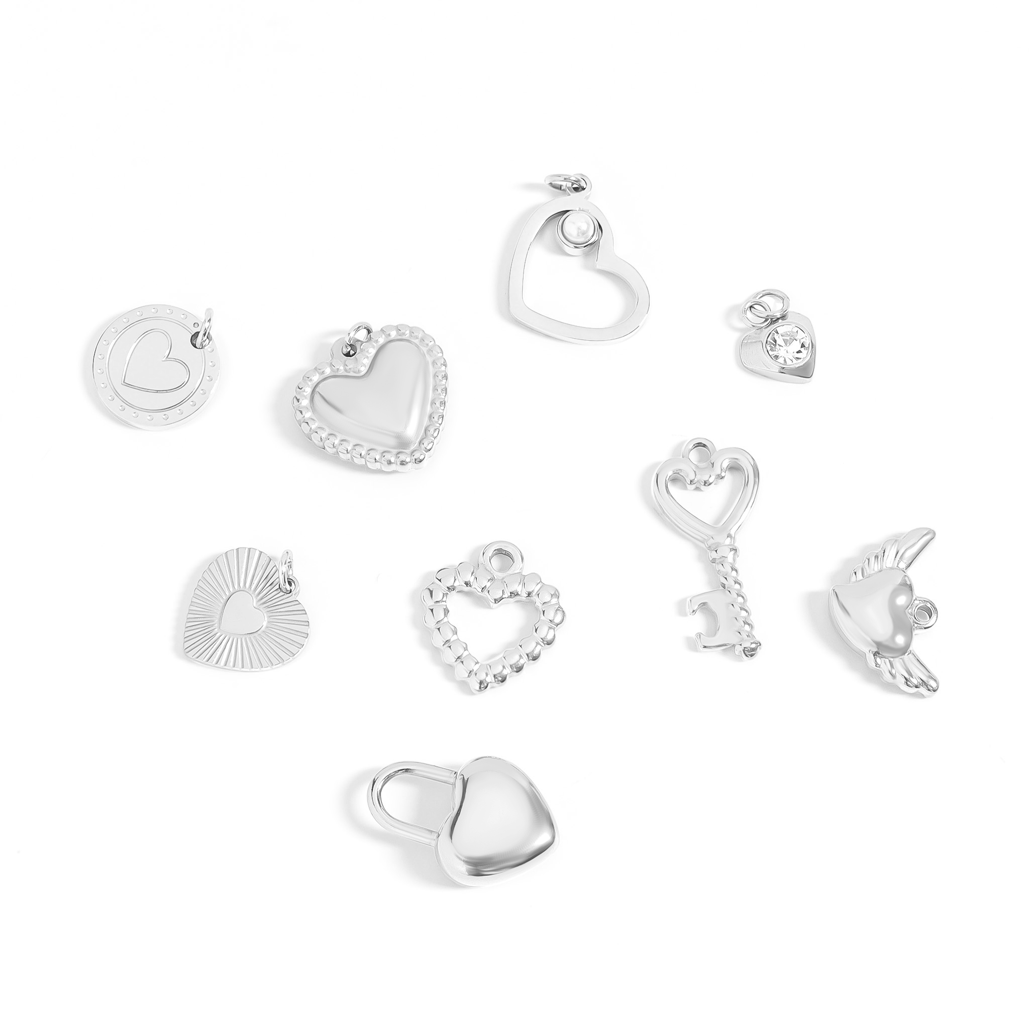 WJW - Wholesale Individual Charm/Pendant - (9pc) 18K Gold PVD Stainless Steel Heart Charm Set4