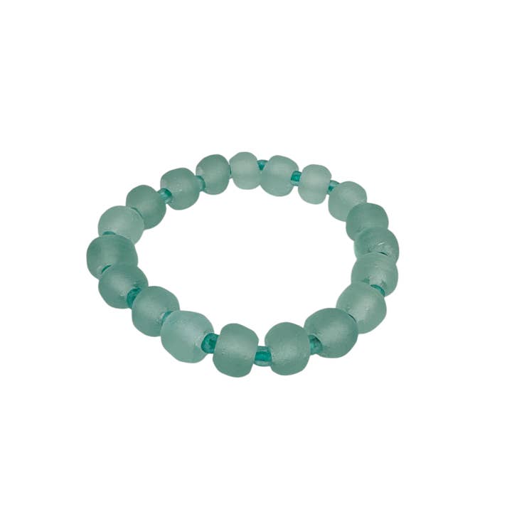 Maka Imports – wholesale Beaded bracelet – Recycled Sea Beach Glass Stretch Bracelet Seafoam1